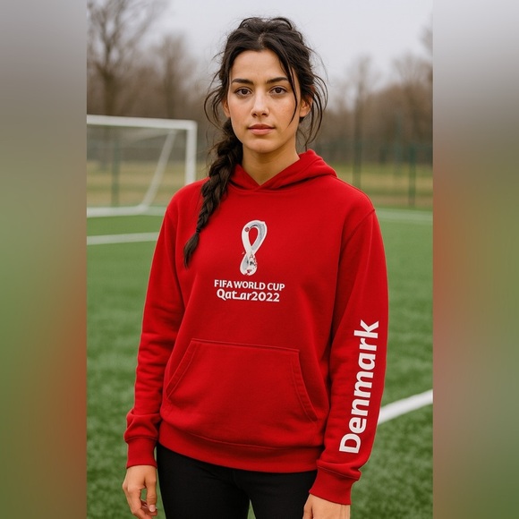 Denmark FIFA World Cup Qatar 2022 Hoodie Women’s Medium Official Fan Gear - Picture 1 of 6